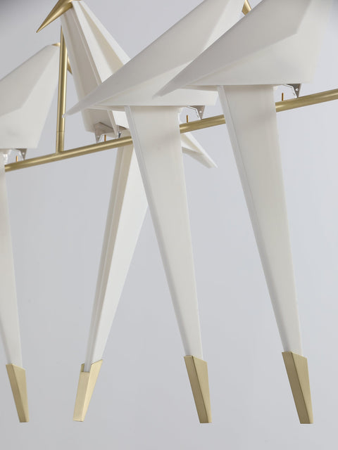 Chandelier with Origami Bird Shades and Branching Metal Frame