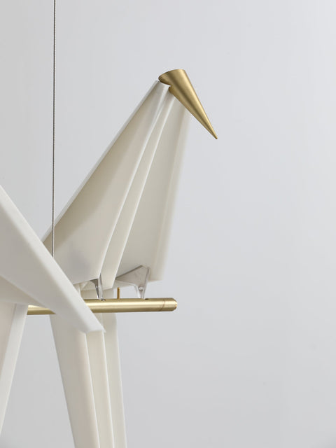 Chandelier with Origami Bird Shades and Branching Metal Frame