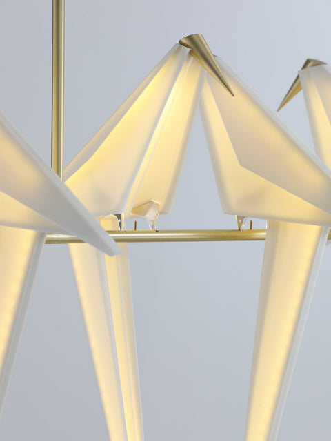 Chandelier with Origami Bird Shades and Branching Metal Frame