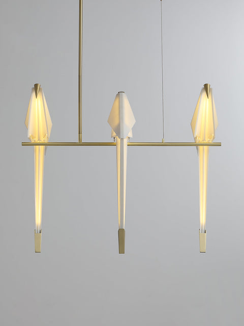 Chandelier with Origami Bird Shades and Branching Metal Frame
