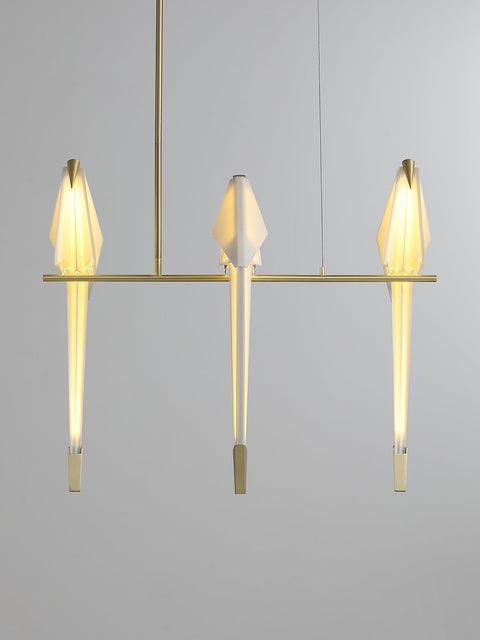 Chandelier with Origami Bird Shades and Branching Metal Frame