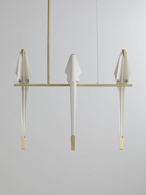 Chandelier with Origami Bird Shades and Branching Metal Frame