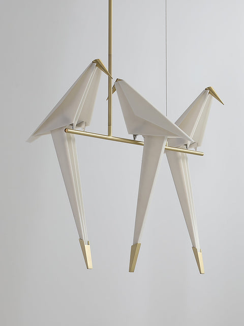 Chandelier with Origami Bird Shades and Branching Metal Frame