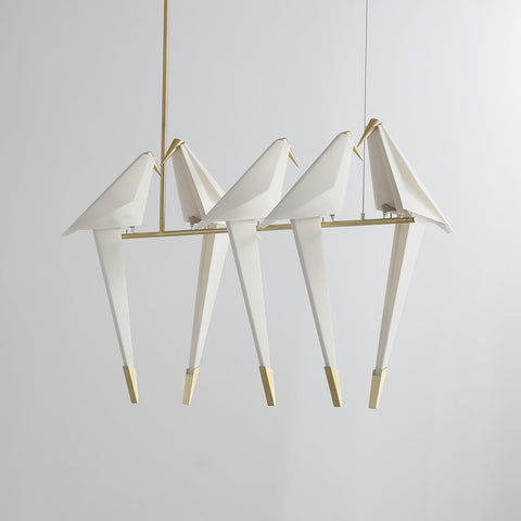 Chandelier with Origami Bird Shades and Branching Metal Frame