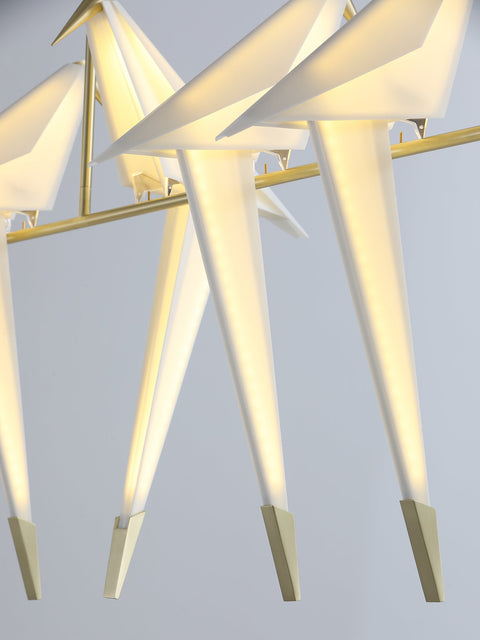 Chandelier with Origami Bird Shades and Branching Metal Frame