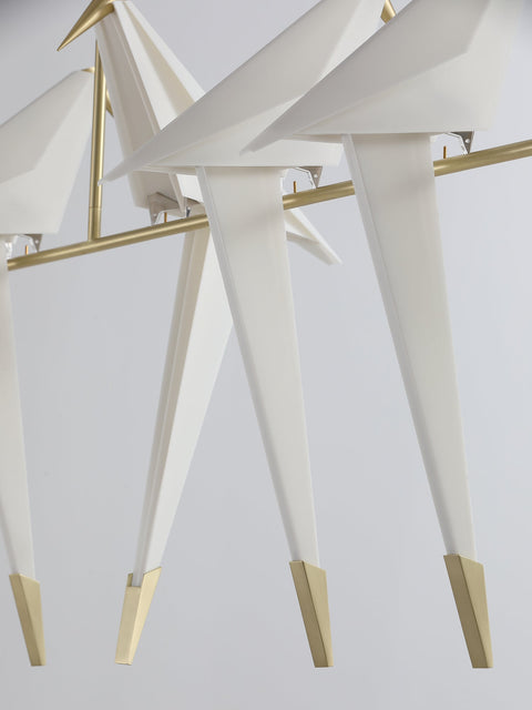Chandelier with Origami Bird Shades and Branching Metal Frame