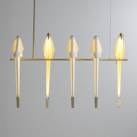 Chandelier with Origami Bird Shades and Branching Metal Frame