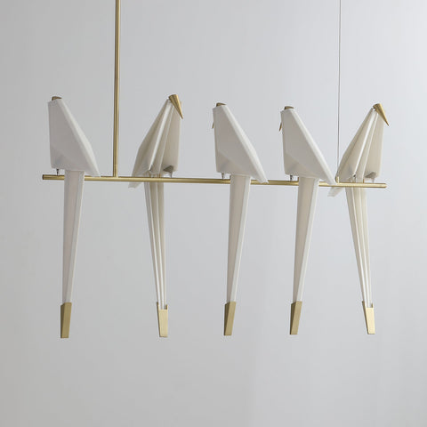 Chandelier with Origami Bird Shades and Branching Metal Frame