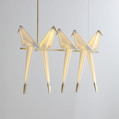 Chandelier with Origami Bird Shades and Branching Metal Frame