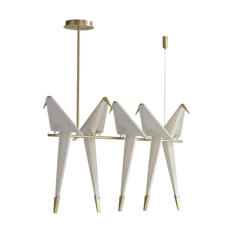 Chandelier with Origami Bird Shades and Branching Metal Frame