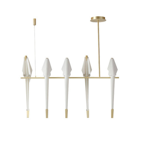 Chandelier with Origami Bird Shades and Branching Metal Frame