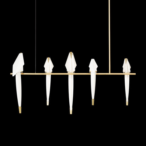 Chandelier with Origami Bird Shades and Branching Metal Frame