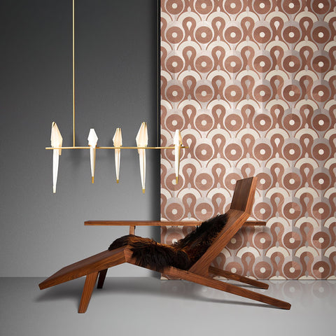 Chandelier with Origami Bird Shades and Branching Metal Frame
