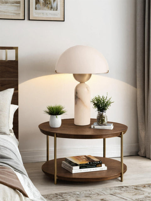 Natural Stone Table Lamp with Frosted Dome Shade