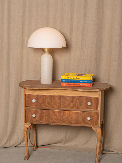 Natural Stone Table Lamp with Frosted Dome Shade