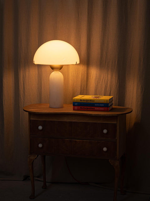 Natural Stone Table Lamp with Frosted Dome Shade