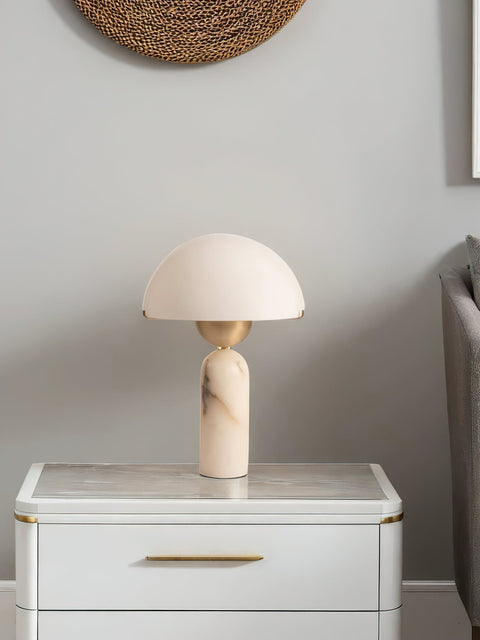 Natural Stone Table Lamp with Frosted Dome Shade