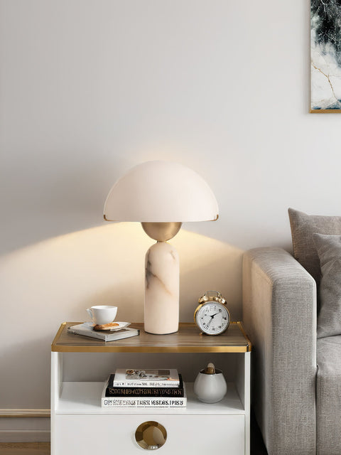 Natural Stone Table Lamp with Frosted Dome Shade