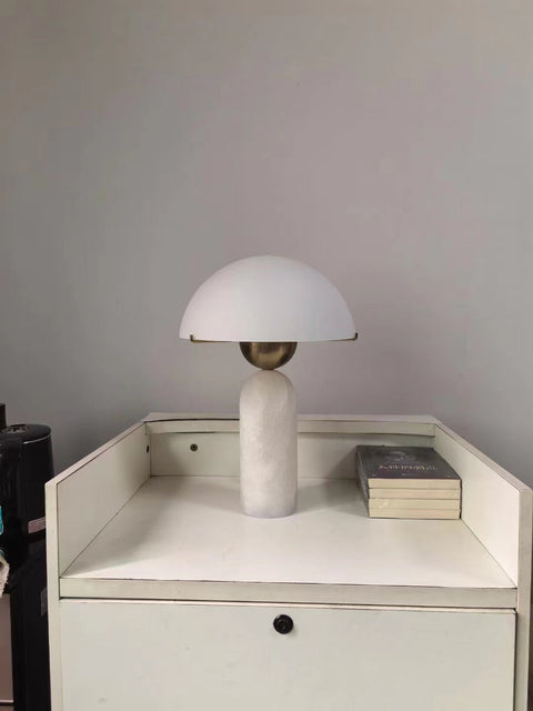 Natural Stone Table Lamp with Frosted Dome Shade