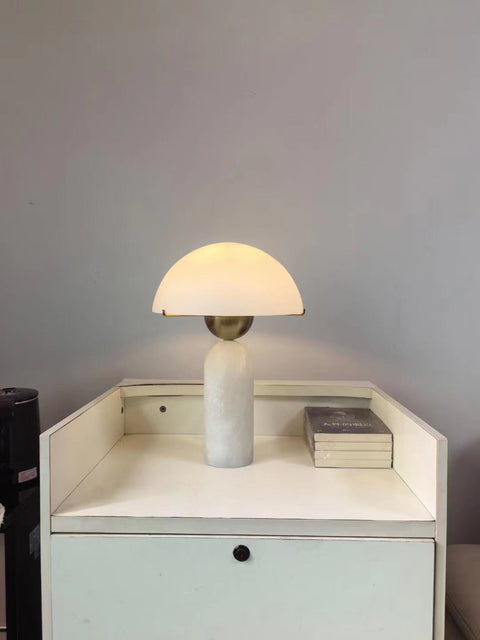 Natural Stone Table Lamp with Frosted Dome Shade