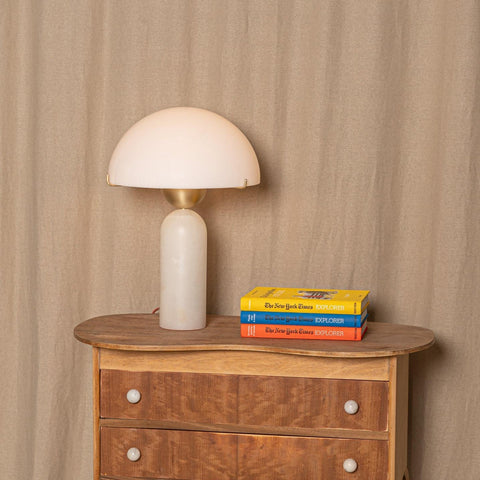 Natural Stone Table Lamp with Frosted Dome Shade