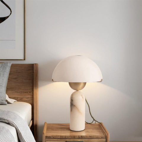 Natural Stone Table Lamp with Frosted Dome Shade