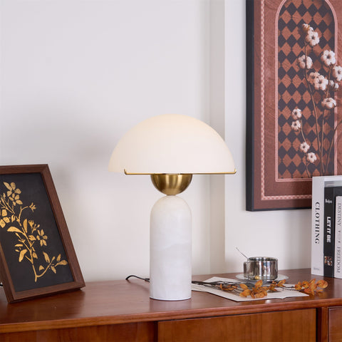 Natural Stone Table Lamp with Frosted Dome Shade