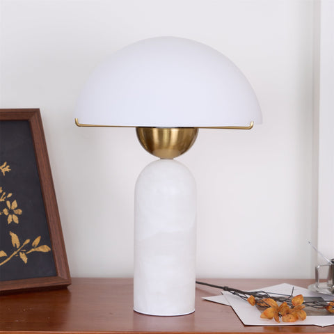 Natural Stone Table Lamp with Frosted Dome Shade