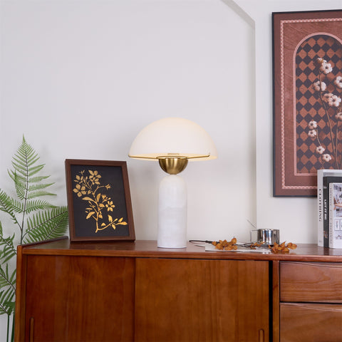 Natural Stone Table Lamp with Frosted Dome Shade