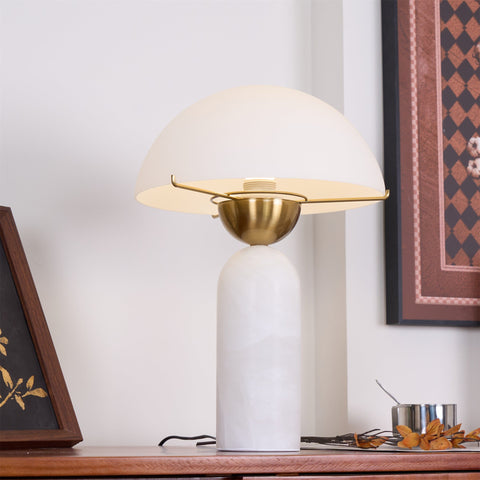 Natural Stone Table Lamp with Frosted Dome Shade