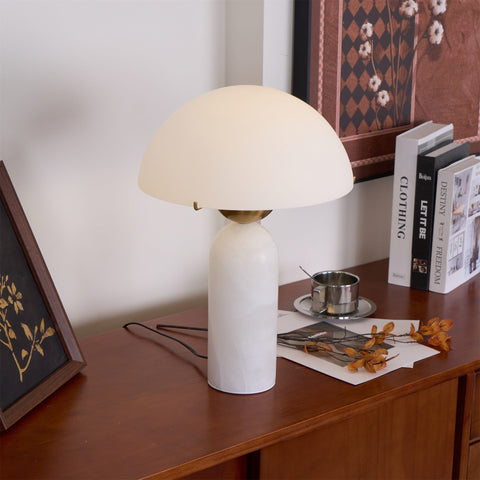 Natural Stone Table Lamp with Frosted Dome Shade