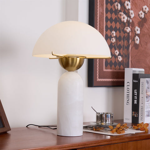 Natural Stone Table Lamp with Frosted Dome Shade