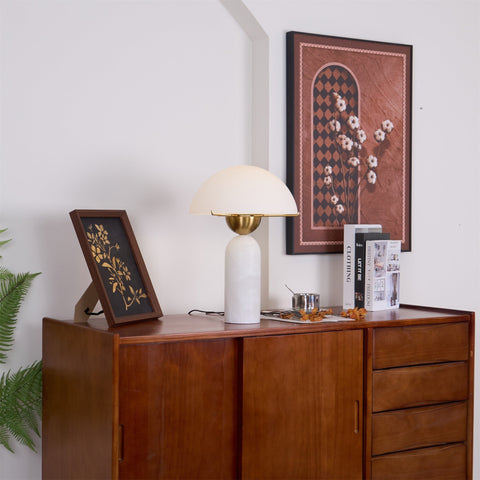 Natural Stone Table Lamp with Frosted Dome Shade