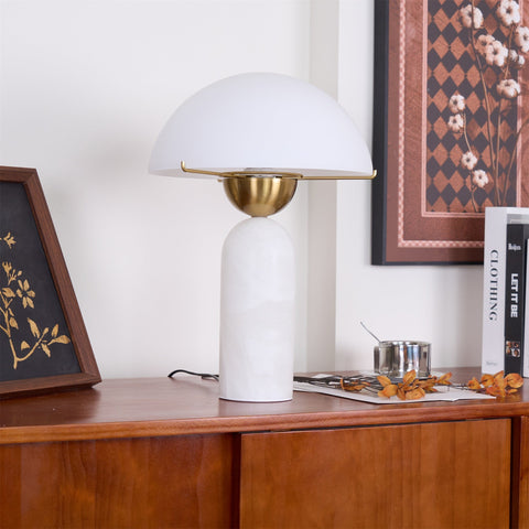Natural Stone Table Lamp with Frosted Dome Shade