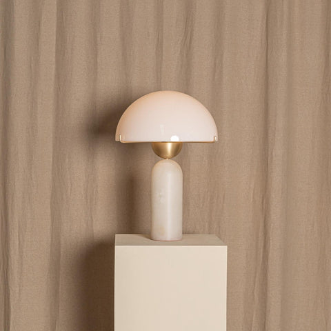 Natural Stone Table Lamp with Frosted Dome Shade