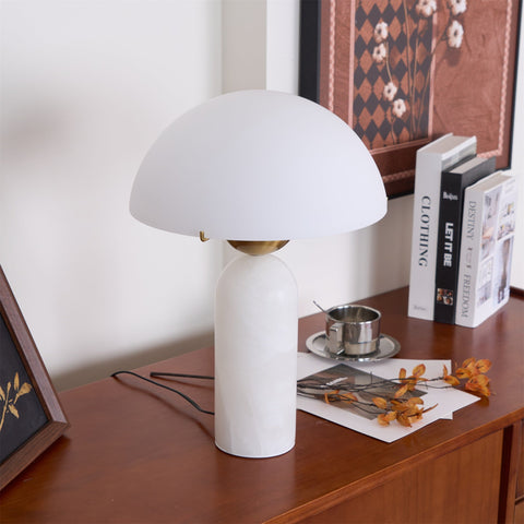Natural Stone Table Lamp with Frosted Dome Shade