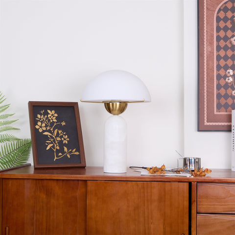 Natural Stone Table Lamp with Frosted Dome Shade