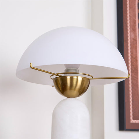 Natural Stone Table Lamp with Frosted Dome Shade