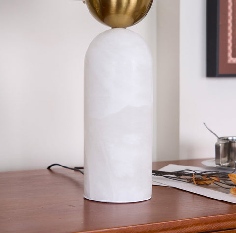 Natural Stone Table Lamp with Frosted Dome Shade