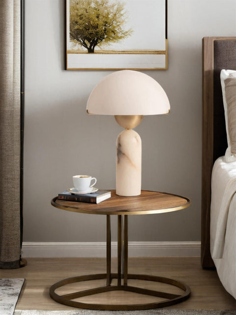 Natural Stone Table Lamp with Frosted Dome Shade