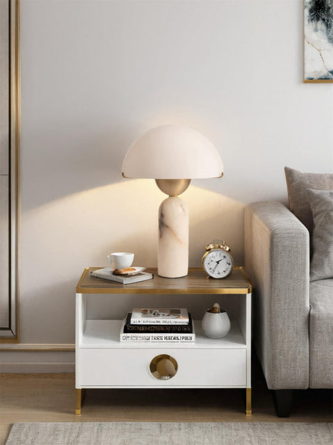 Natural Stone Table Lamp with Frosted Dome Shade