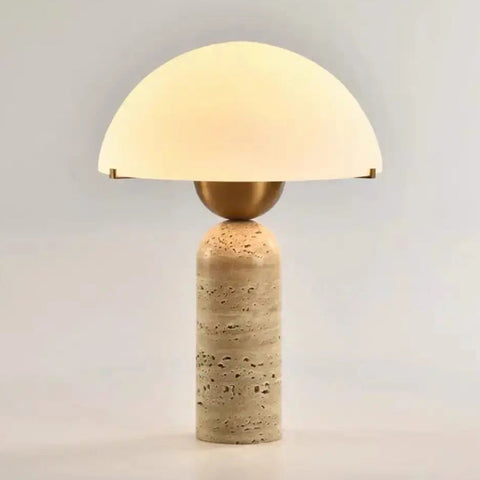 Natural Stone Table Lamp with Frosted Dome Shade