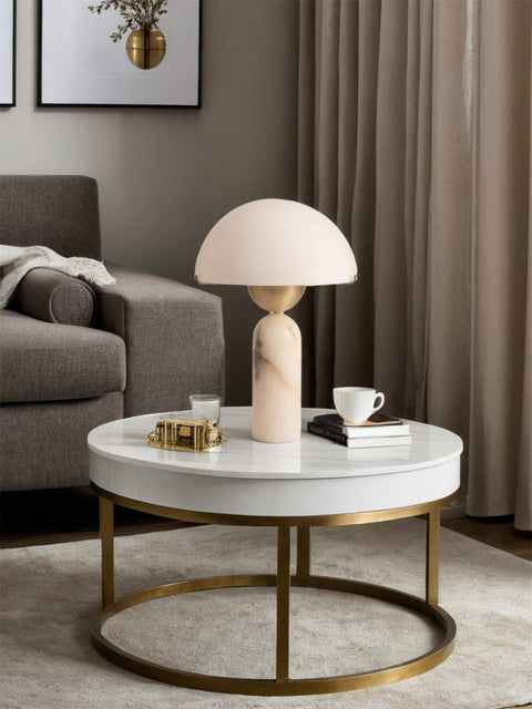 Natural Stone Table Lamp with Frosted Dome Shade