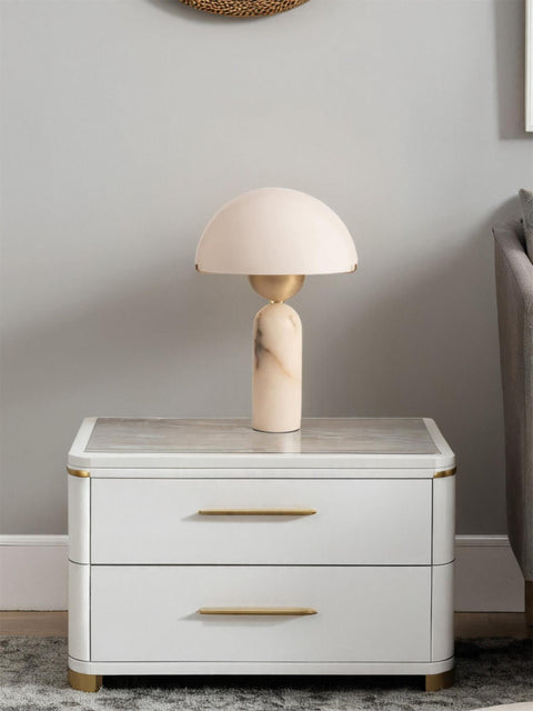 Natural Stone Table Lamp with Frosted Dome Shade