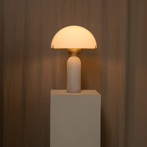Natural Stone Table Lamp with Frosted Dome Shade