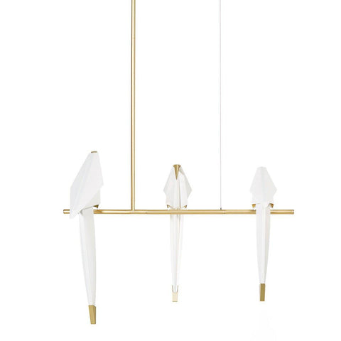 Chandelier with Origami Bird Shades and Branching Metal Frame