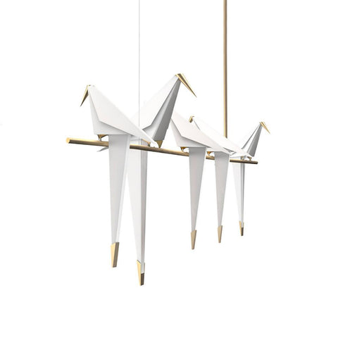 Chandelier with Origami Bird Shades and Branching Metal Frame