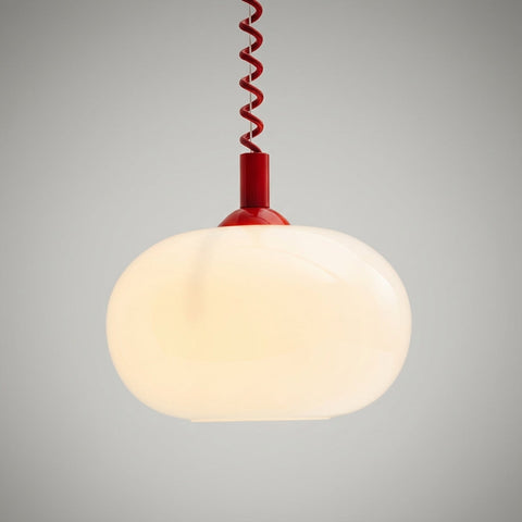 Rounded Glass Pendant Light with Adjustable Hanging Cable and Metal Fittings