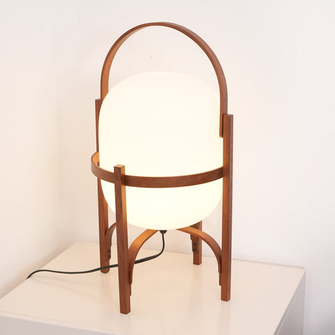 Lantern Table Lamp with Wooden Cage and Glass Shade