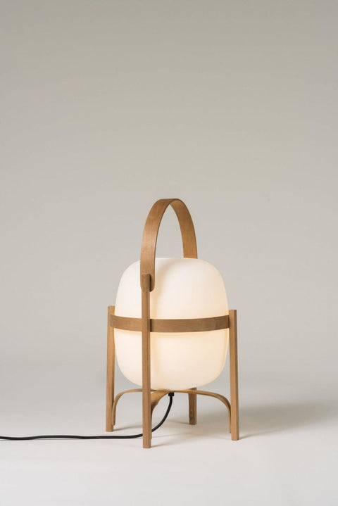 Lantern Table Lamp with Wooden Cage and Glass Shade